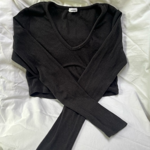 💛Garage Black Longsleeved Crop Top Ribbed Fitted - Size Medium - No Flaws - - Picture 5 of 8